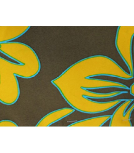 Nylon Spandex Lycra Yellow/Teal Flower Print on Brown