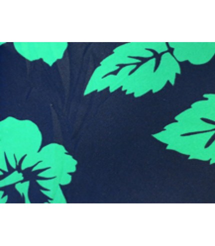 Nylon Spandex Lycra Green Floral Print on Navy