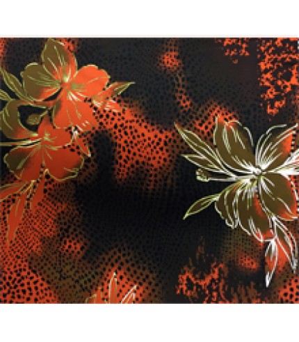 Nylon Spandex Tricot Print with Foil Tangerine/Coral