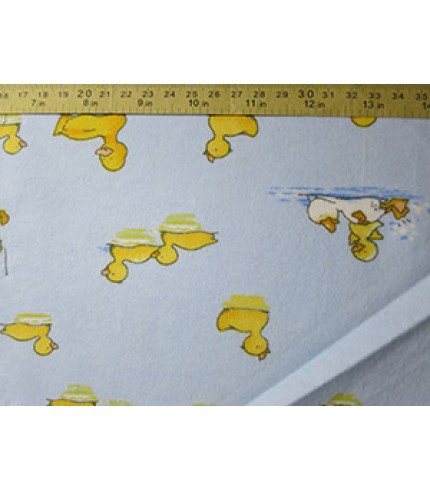 100% Cotton Flannel Yellow and White Duck Print on SkyBlue