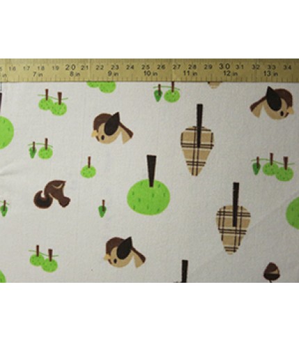 100% Cotton Flannel Animal Forest Print Beige