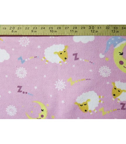 100% Cotton Flannel Moon and Sheep Print on Pink