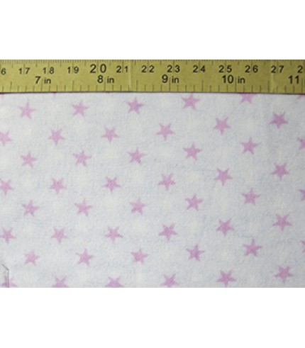 100% Cotton Flannel Pink Star Print on White
