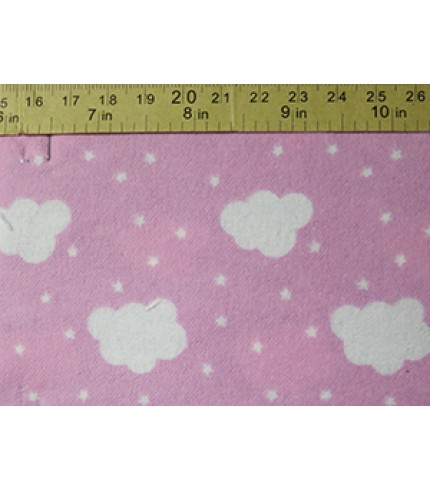 100% Cotton Flannel White Cloud Print on Pink