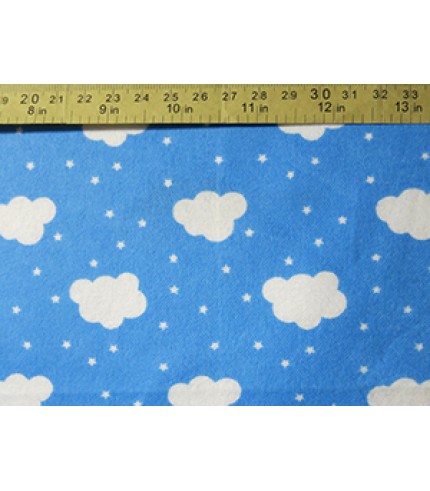100% Cotton Flannel White Cloud Print on Blue