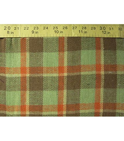 100% Cotton Flannel Plaid Orange/Brown on Green
