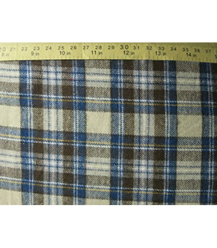 100% Cotton Flannel Plaid Blue/Brown on Khaki