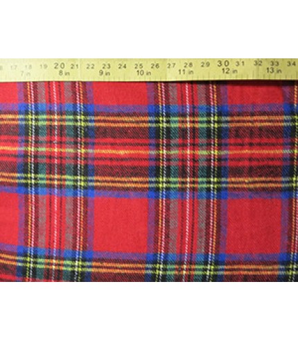 100% Cotton Flannel Plaid Black/Yellow/Blue on Red