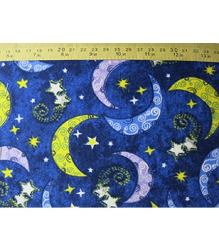 100% Cotton Flannel Moon and Stars Print on Blue