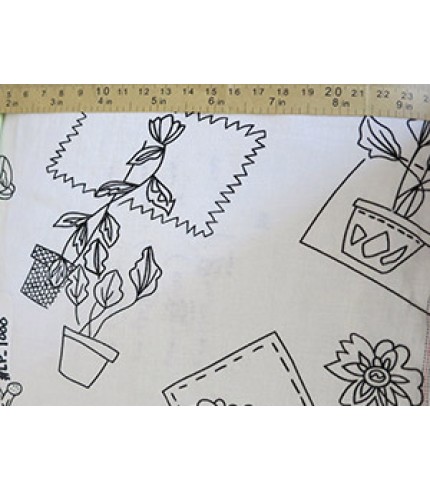 Cotton Linen Gardening Print White