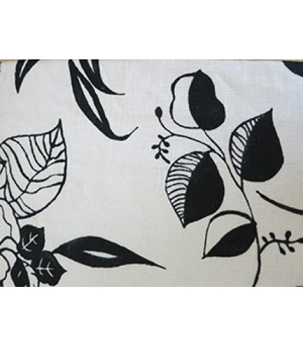 100% Linen Black Floral Print on White