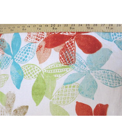100% Linen Multi-Color Flower Print on White