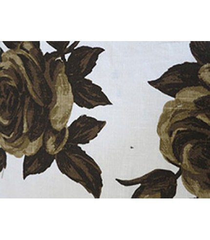 100% Linen Brown Flower Print on White