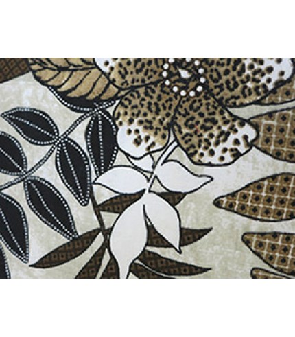 100% Linen Brown Flower Print on White