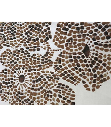100% Linen Brown Flower Print on White