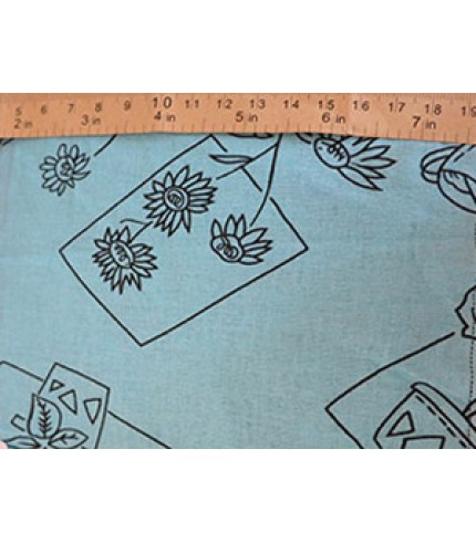 Cotton Linen Gardening Print Turq