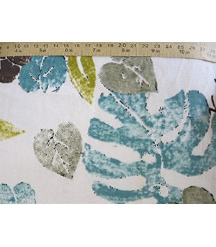 Cotton Linen Multi-Color Leaves Print on White