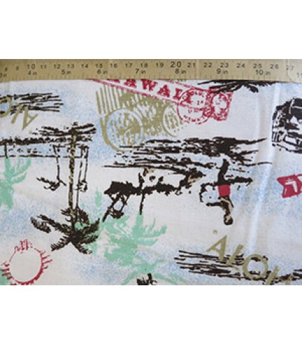 100% Linen Aloha Hawaii Print on White