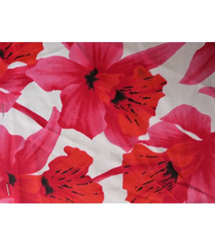 Nylon Spandex Lycra Red Flower Print on White