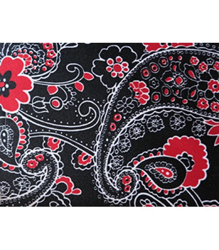 Nylon Spandex Lycra Red/White Paisley Print on Black