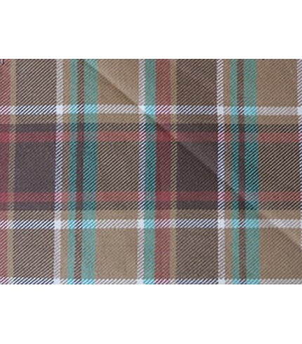 100% Cotton Plaid Turq/Coral on Brown