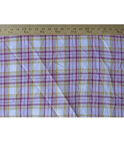 100% Cotton Plaid Pink/Lime on White