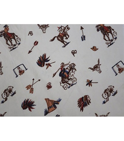 100% Cotton Shirting Brown Indian/Cowboy Print on White