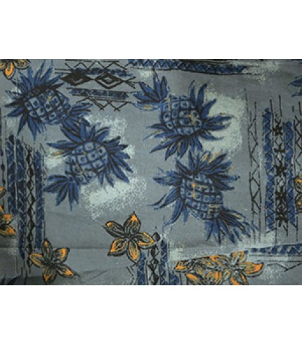100% Cotton Shirting Blue Pineapple Yellow Flower Print on Gray